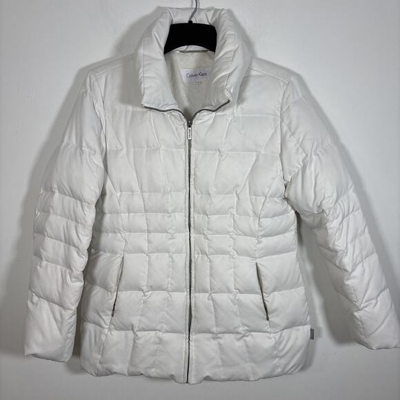 Calvin Klein Puffer Duck Down Feather Jacket Coat Large White Warm Winter - Picture 1 of 8